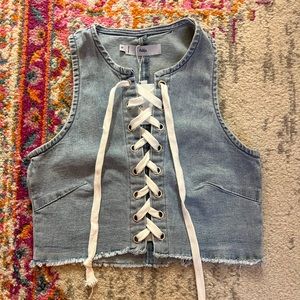 Adika Denim Lace-Up Crop Top